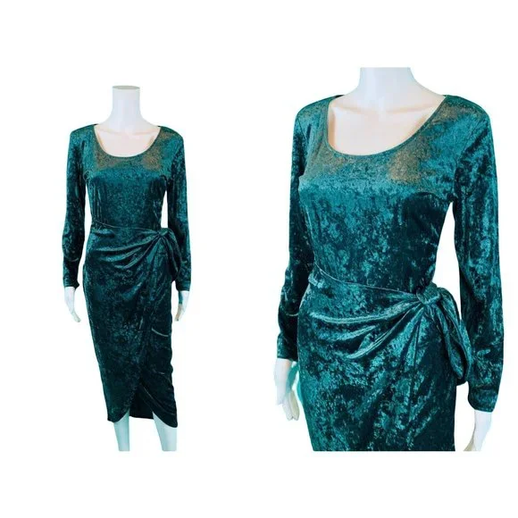 Vintage | Dresses | Vintage 99s Crushed Velvet Sarong Dress Forest Green  Christmas Cocktail | Poshmark
